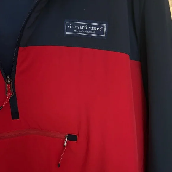 Vineyard Vines Red and Navy Quarter-Zip Marine Air Shep pullover Jacket - Picture 3 of 7